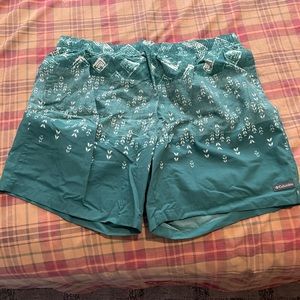 Green Patterned Columbia Swim Shorts